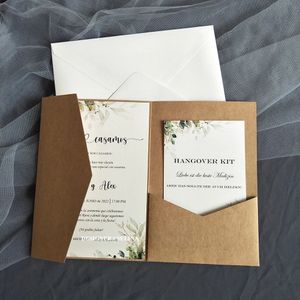 Cartes de voeux 50x Invitations de mariage en papier artisanal avec impression personnalisée RSVP et insertion d'enveloppe à trois volets pour la fête de mariage 231110