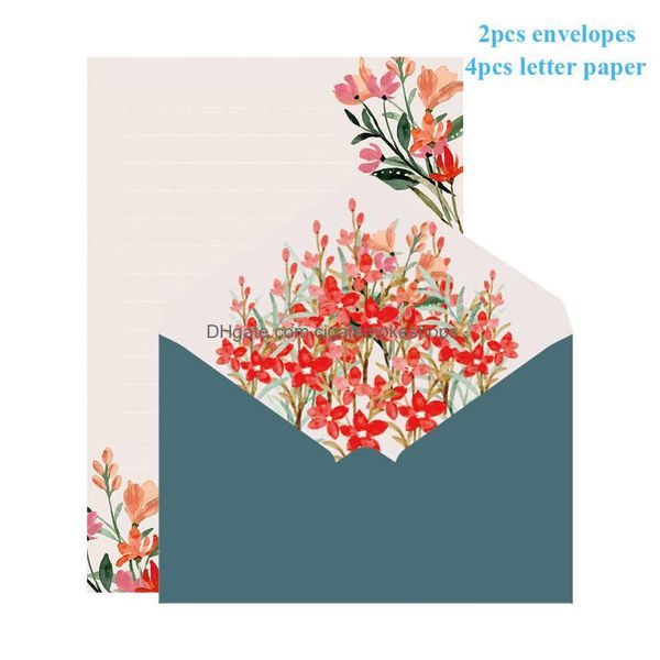 Cartes de voeux 6pcs imprimé fleur enveloppe lettre papier kawaii papeterie mariage carte de voeux invitation sac bureau fournitures scolaires DH1TC