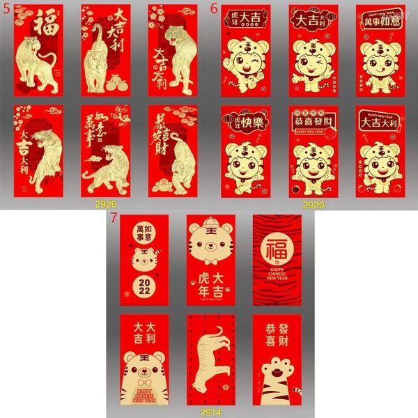 6 unids/set de tarjetas de felicitación, sobre rojo de la suerte chino de dibujos animados, Festival de Primavera de Hongbao del año