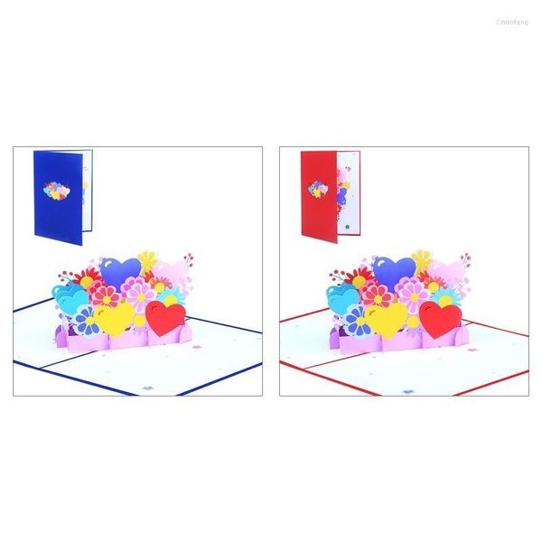 Cartes de voeux 77JF 3D Saint Valentin Carte Coloré Imprimé Fleur Coeur D'amour Pour Mariage Anniversaire Fête D'anniversaire Invitation