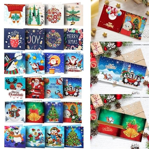 Cartes de voeux 8pcs / Set Carte de décoration de Noël DIY Peinture de diamant en forme spéciale Cartes postales de voeux Cadeau Navidad 220908