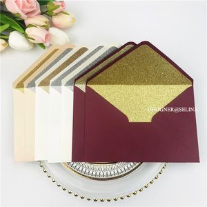 Cartes de vœux A7 Enveloppe perlée avec doublure pailletée 195 x 135 mm pour faire-part de mariage Bordeaux Blanc Ivoire Lot de 50 enveloppes de vœux vintage 230317