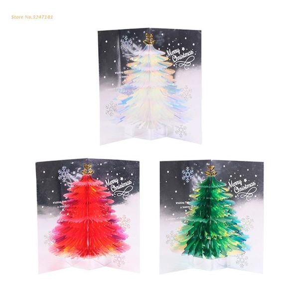 Cartes de voeux B0KC 3D - Carte de vacances faite à la main avec arbre de Noël avec enveloppe