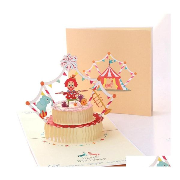 Cartes de voeux Anniversaire Threensional Carte Clown Gâteau Coréen Créatif 3D Papier À La Main Sculpture Mes Bénédiction Petite Livraison À Domicile Otjob