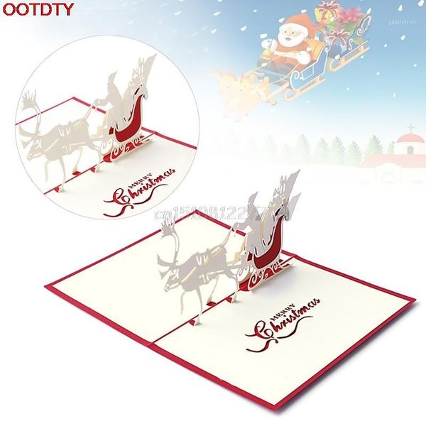 Cartes de voeux Carte Décorations de Noël 3D Up Holiday Santa's Sleigh Deer Thanksgiving Gift # H0VH # 1