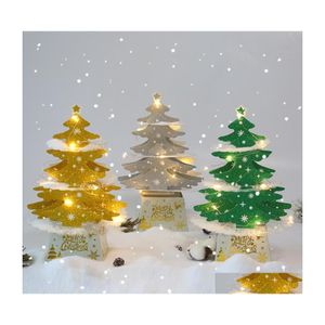 Cartes de vœux Carte pour enfants Femme Mari 3D Lumières chaudes dorées Arbre de Noël Décorer décembre Année Drop Livraison Maison Jardin Festif P Dho6D