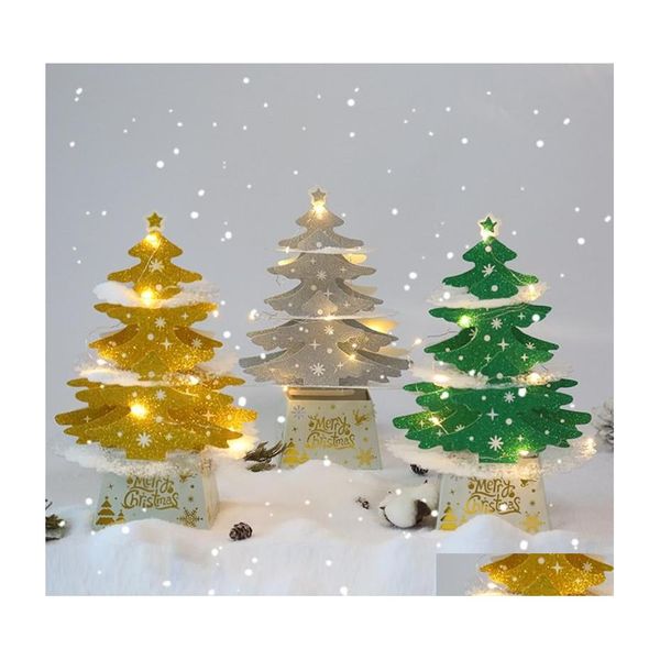 Tarjetas de felicitación Tarjeta para niños Esposa Marido 3D Luces doradas cálidas Árbol de Navidad Decorar Diciembre Año Entrega de la gota Hogar Jardín Festivo P Dho6D