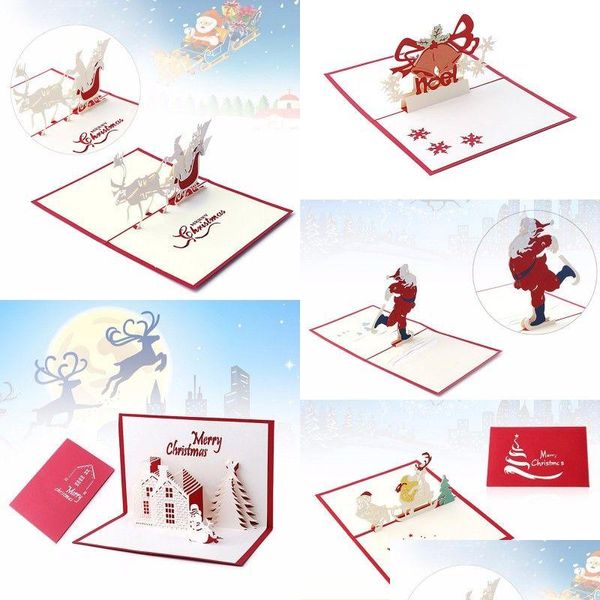 Tarjetas de felicitación Navidad 3D Pop Up Merry Series Santas Regalos personalizados hechos a mano Recuerdos Postales Entrega directa Hogar Jardín Festivo P Dhpnd