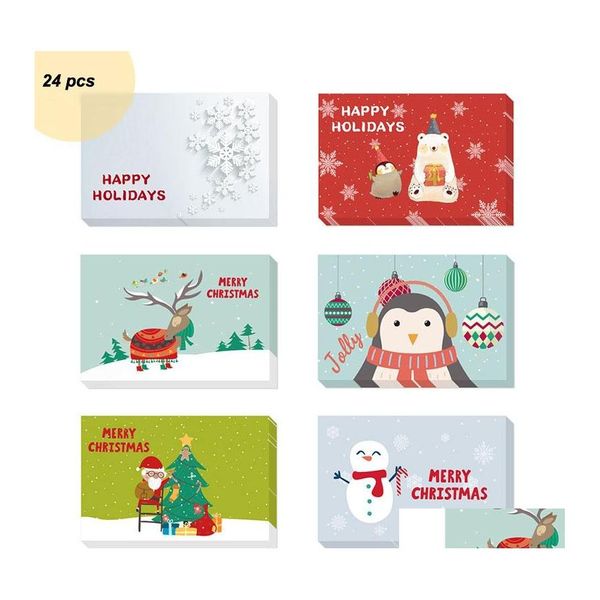 Tarjetas de felicitación Conjunto de tarjetas de Navidad Patrón de dibujos animados Creative Lovely Holiday Mes Mes Bendición Seginas VT1612 Drop d DHWFS
