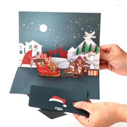 Wenskaarten kerstnacht sneeuwen scène diy handgemaakte driedimensionale kerstman's elanden kaartjaar beSsing creatief cadeau