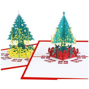 Cartes De Voeux Arbre De Noël 3D Pop Up Or Arbres Rouges Joyeux Noël À La Main Vacances Drop Delivery Maison Jardin Festive Party Supplies E Dhec7