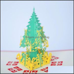 Wenskaarten kerstboom wenskaarten 3D pop -up kaart laser gesneden post voor jaar cadeaubrong xmas decoratie drop levering home ga dhcwx