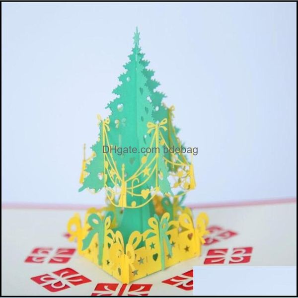 Cartes de voeux Cartes de voeux d'arbre de Noël 3D Pop Up Card Laser Cut Post pour l'année Cadeau Fête Décoration de Noël Drop Livraison Accueil Ga Dhcwx