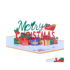 Cartes de voeux Impression couleur 3D Noël Popup Creative Merry Xmas Carte de vacances à la main Drop Delivery Home Garden Festive Party S Dhaly