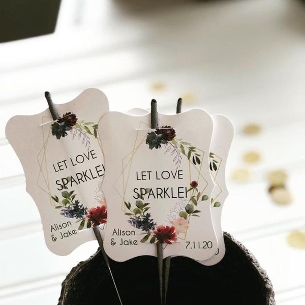 Cartes de vœux personnalisées Sparkler Tags mariage géométrique floral envoi unique