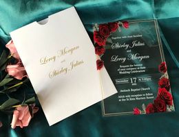 Cartes De Voeux Invitation De Mariage Personnalisé Acrylique Rose Rouge Pivoine 10pcs Invitation Acrylique Acrylique Baby Show Invitations Quinceanera Invitation 230317