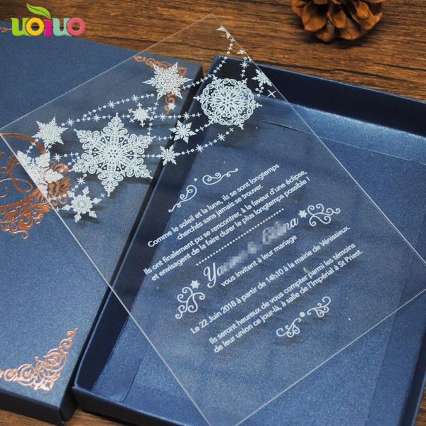 Tarjetas de felicitación Tarjeta de invitación de acrílico única de lujo elegante con palabras blancas Favor de boda y fiesta Royal