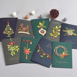 Wenskaarten eno houten kerst ornament handgemaakte kaarten Merry Gift -bericht Groothandel 230411