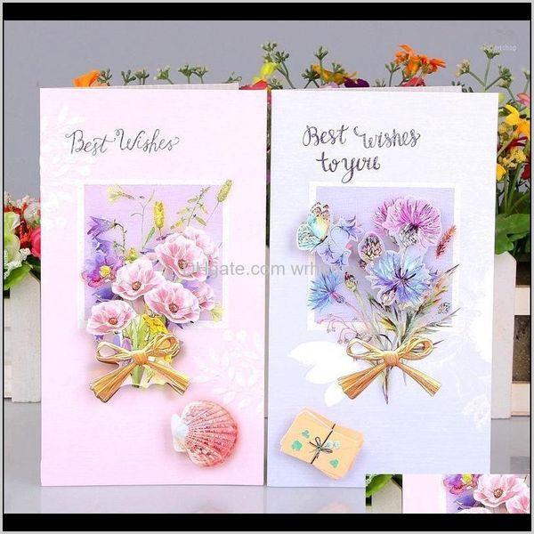 Cartes De Voeux Événement Festif Fête Fournitures Maison Jardin8Pcs Creative Fleurs À La Main Stéréo Anniversaire Personnalisé Carte Universelle Bénédiction1 Goutte