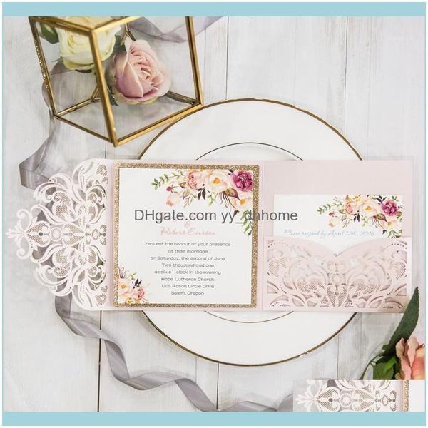 Cartes De Voeux Événement Festif Fête Fournitures Maison Jardin25Pc Romantique Blush Rose Fleur De Printemps Pailleté Découpé Au Laser De Poche Invitation De Mariage