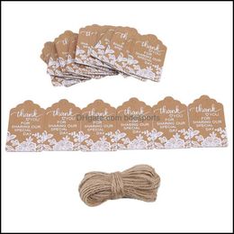 Cartes de vœux Fournitures de fête d'événement Festive Home Garden 50pcs / Pack Vintage Blanc Dentelle Imprimé Carte Kraft Décoration Papier Cadeau Mariage Inv