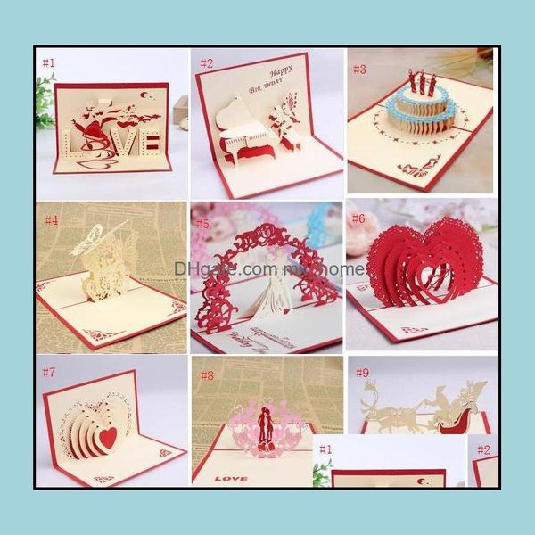 Tarjetas de felicitación Evento Suministros para fiestas Hogar festivo Jardín Nuevo 3D Pop Up Invitaciones Valentine Lover Love Dh6Fn