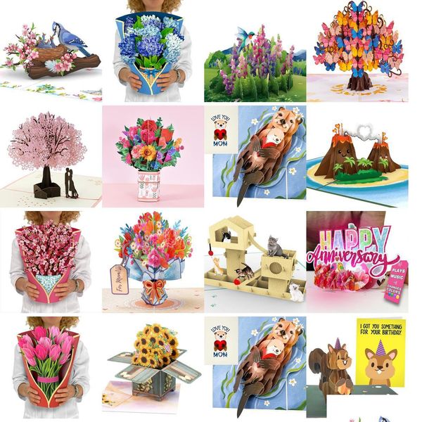 Cartes de vœux Funny Cats Tree 3D Pop Up Card Anniversaire de chat Juste parce que je pense à toi Retraite Merci Anniversaire C Dhrpp