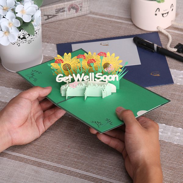 Cartes de vœux Get Well Soon Pop Up Card 3D Flora Flowers Cadeau pour sympathie 230905