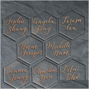 Cartes de voeux Cartes de voeux 20pcs Clear Acrylique Hexagone Blank Place Feuille découpée au laser Tuiles unies Décoration de mariage pour Tab Dhgarden Dhpqr