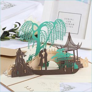 Cartes de voeux Cartes de voeux 3D Card de vacances Home Invitation de mariage avec enveloppe Cartes postales Pliant Year Craft Paper