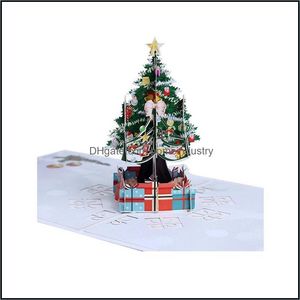 Cartes de voeux Cartes de voeux Décorations de Noël 3D Carte d'arbre Colorf Découpe laser Enveloppe Carte postale Creux Sculpté Cadeau fait main 1 Dh0Sy