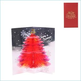 Cartes de vœux Cartes de vœux 3D -Up Arbre étincelant de Noël Carte de vacances faite à la main avec enveloppe pour l'année de Noël Livraison directe 2021 Ho Dhlrz