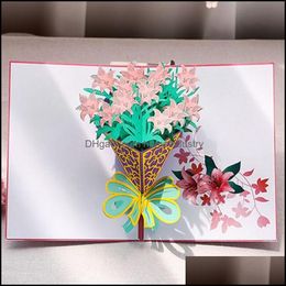 Wenskaarten wenskaarten 3D -Up bloempatroon gesneden postkaart voor verjaardag kerstdag feestje bruiloft decoratie drop dh83u