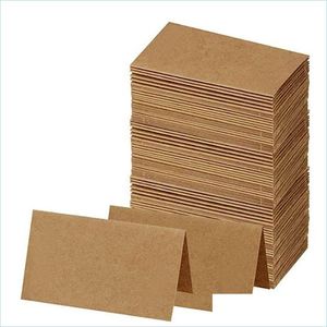 Cartes De Voeux Cartes De Voeux 50Pcs / Pack Carte De Papier Kraft Blanc Mes Mémo Cadeau De Fête De Mariage Merci Étiquette Signets Mot Vide Goutte Dhl1L