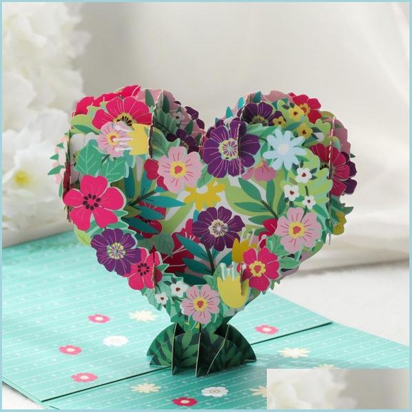 Cartes de voeux Cartes de voeux Up Love Wreath Carte 3D avec enveloppe Mes pour les cadeaux de couple d'enseignants Thanksgiving Day Valentine Carte postale D Dh2Si