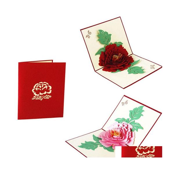 Cartes de voeux Artisanat 3D Up Pivoine Anniversaire Saint Valentin Fleur Fête Des Mères Carte D'invitation De Noël Drop Delivery Home Garden Festi Dhcon