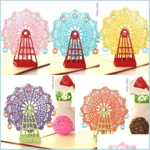 Wenskaarten Handgemaakte 3D Ferris wiel origami pop -up papieren laser gesneden vintage post gelukkige verjaardag cadeaus kraft drop levering home ga dheqg