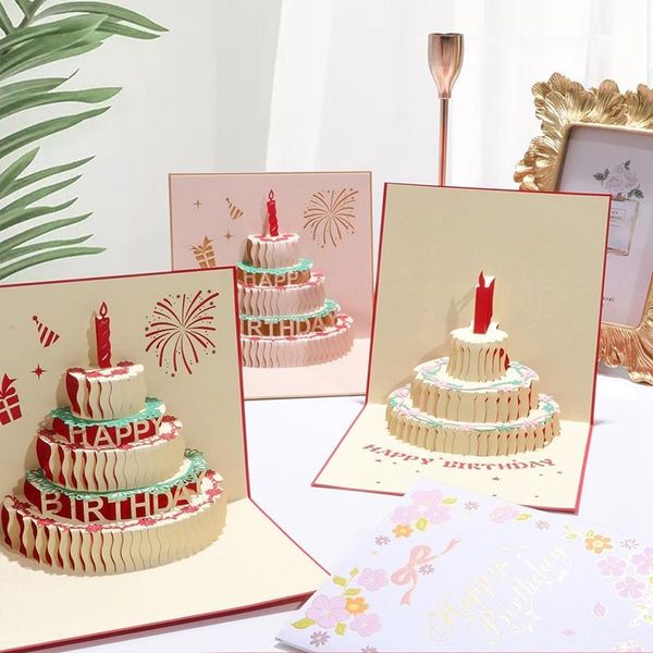 Tarjetas de felicitación Tarjeta de feliz cumpleaños para niños 3D Up Navidad Día de San Valentín Postales de fiesta Regalos con sobre