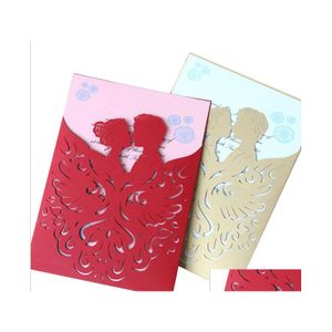 Tarjetas de felicitación High Garde Creative Wedding Invitation Card Laser Cut Hollow Out Er Party Invita con sobre para compromiso Drop D Dhjac