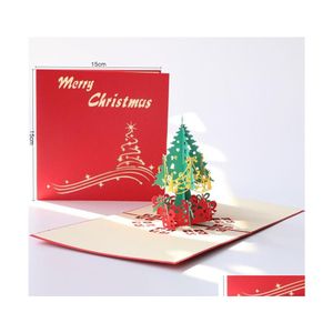 Cartes de voeux Hollow Holly Carte d'invitation Sculpture sur papier 3D Cadeau de Noël Drop Delivery Home Garden Festive Party Supplies Event Dh7M8