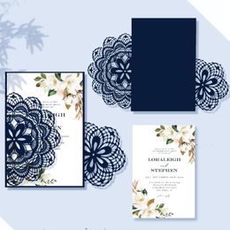 Cartes de voeux Invitation découpée au laser pour la fête de mariage approvisionnement creux dentelle fleur carte d'invitation douche nuptiale