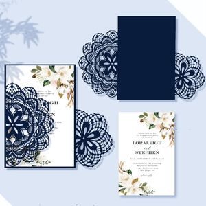Wenskaarten laser gesneden uitnodiging voor bruiloftsfeestje Hollow Lace Flower Invite Card Bridal Shower