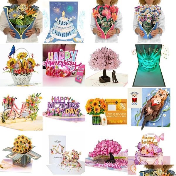 Cartes de voeux Lumières Musique Joyeux anniversaire carte pour mari femme joue ce sera Pop Up Couple mariage 1 seulement Dr Dhncg