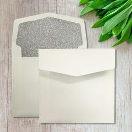 Cartes De Voeux Doublées Invitations De Mariage Enveloppe Or Brillant Enveloppes Argent 15,5 X Cm Joints Inclus - Lot De 50