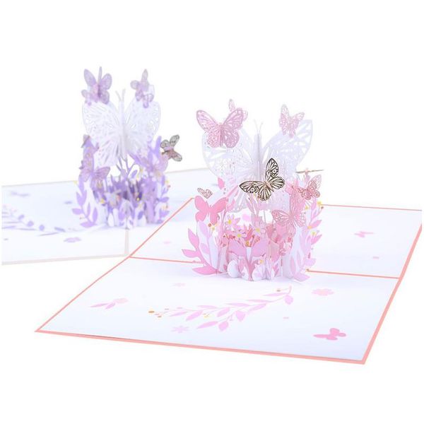 Cartes De Voeux Belle 3D Pop Up Papillons Romantiques Carte Laser Cut Animal Carte Postale Bande Dessinée Merveille Pour Les Femmes Femme Fille Fille Moth Dh7Ol