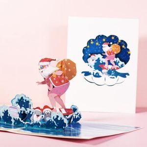 Wenskaarten Merry Christmas Card voor Meisje Kinderen Vrouw Echtgenoot 3D -Up Santa Claus Elanden Zegende Postkaarten Envelop