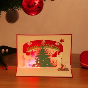 Cartes de voeux Joyeux Noël Carte Avec LightMusic 3D UP Stéréo Bénédiction Arbre Amis Cadeaux De Noël Souhaits Postcard276W