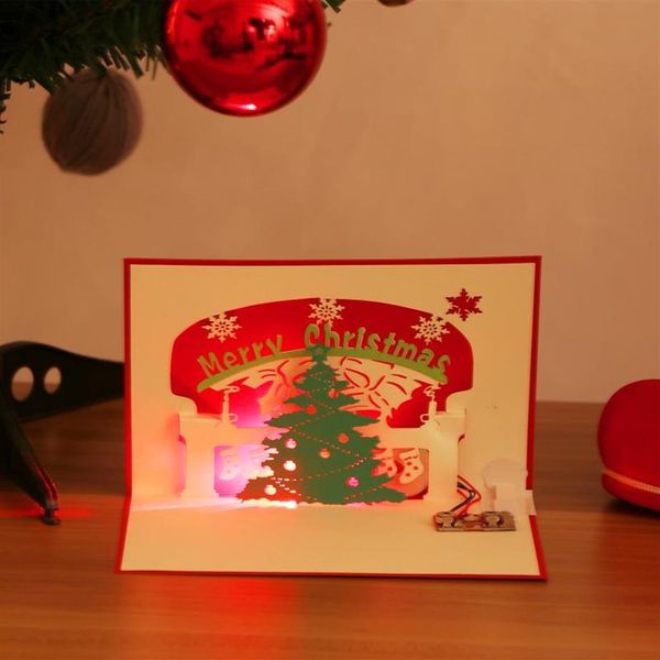 Cartes de voeux Joyeux Noël Carte Avec LightMusic 3D UP Stéréo Bénédiction Arbre Amis Cadeaux De Noël Souhaits Postcard299d