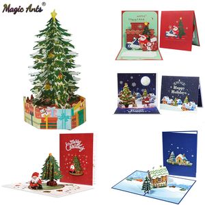 Wenskaarten Vrolijke kerstkaarten Kerstboom Wintercadeau Pop-upkaarten Kerstdecoratiestickers Lasergesneden jaarwenskaarten 231113