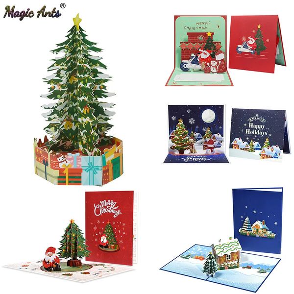 Tarjetas de felicitación Feliz árbol de Navidad Regalo de invierno Pop Up Decoración Pegatinas Corte láser Año 231017